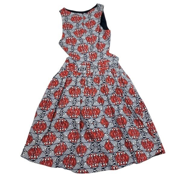 Zara Trafaluc Cut Out Mini Dress Red Navy Printed Fit Flair Cross Halter Size XS - Picture 10 of 13